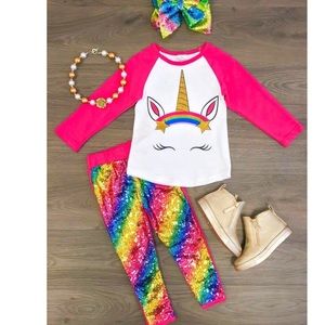 Boutique unicorn sequins matching outfit 2T NEW